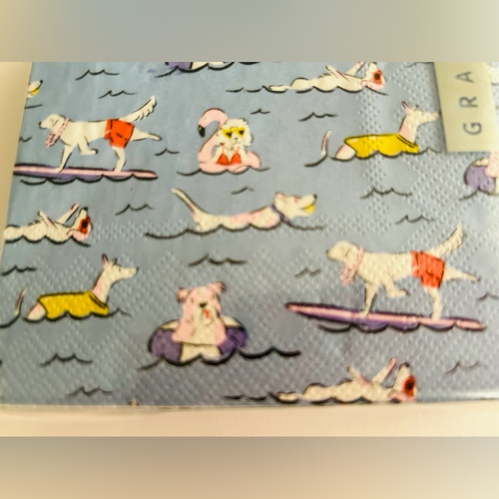 New 40 Graphique Paper Cocktail Napkins Dogs Ocean Surfing Swimmimg - Picture 2 of 16